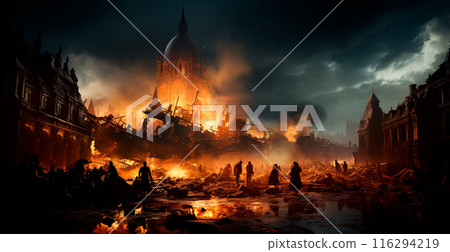 Bomb explosion at night in Paris - AI generated image 116294219