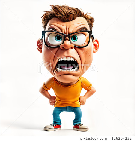 Cartoon character with glasses and yellow shirt. 116294232