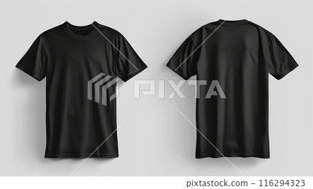 Realistic front and back mockup of male black polo shirt 116294323