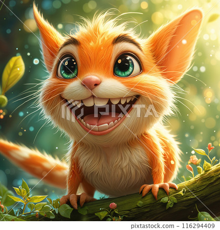 Orange animal with big eyes and a happy expression. 116294409