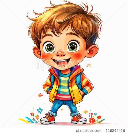 Cartoon boy with a big smile. 116294416