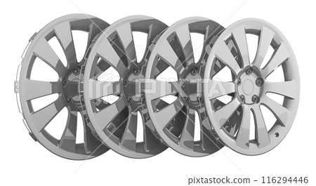 Set of wheel covers, hubcaps. 3D rendering 116294446