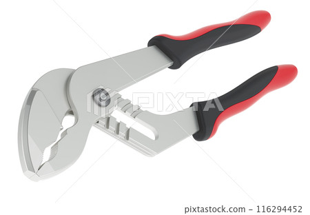 Slip Joint Pliers, Water Pump Pliers, Wrench Pliers with Comfort Grips, 3D rendering Slip Joint Pliers, Water Pump Pliers, Wrench Pliers with Comfort Grips, 3D rendering 116294452