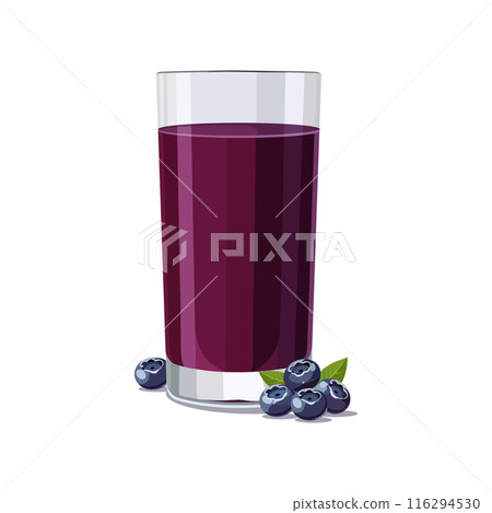 Full glass of purple freshly squeezed blueberry juice. Isolated vector summer drink for flat design Full glass of purple freshly squeezed blueberry juice. Isolated vector summer drink for flat design 116294530