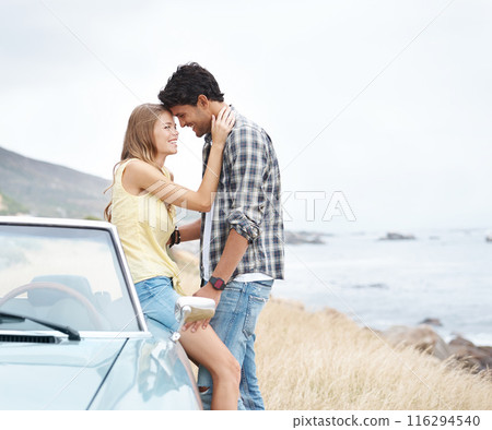 Beach, love and happy couple on road trip on holiday together for break, ocean or adventure in nature. Memory, convertible and people in car vehicle for outdoor vacation for journey and honeymoon Beach, love and happy couple on road trip on holiday together for break, ocean or adventure in nature. Memory, convertible and people in car vehicle for outdoor vacation for journey and honeymoon 116294540