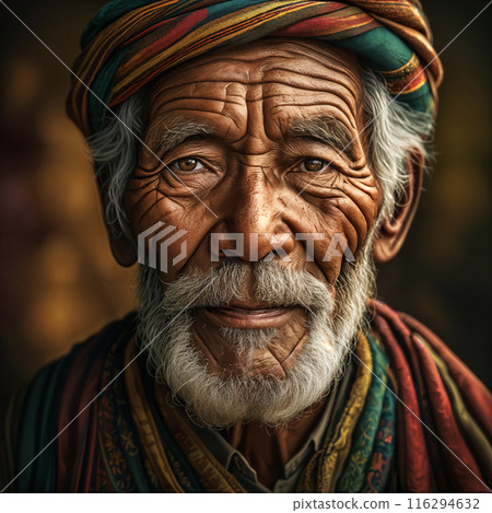 Man with grey beard and turban. 116294632