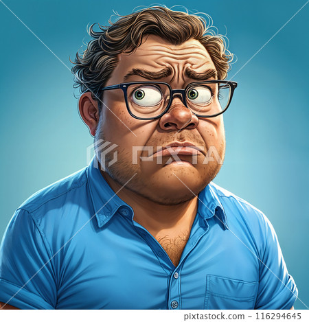 Man with glasses and blue shirt. Man with glasses and blue shirt. 116294645