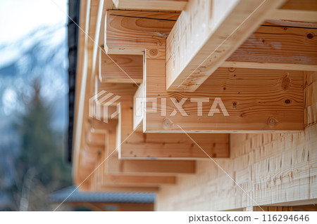A Close-Up View of the Underside of a Newly Constructed Laminated Veneer Lumber House A Close-Up View of the Underside of a Newly Constructed Laminated Veneer Lumber House 116294646