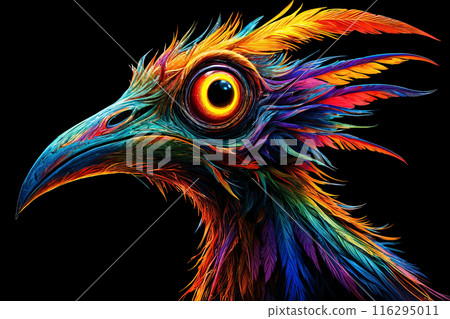 Colorful bird with large eye. Colorful bird with large eye. 116295011