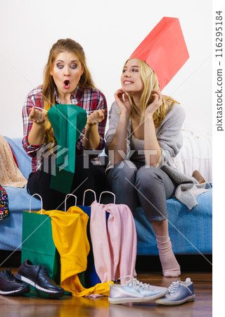Two happy female friends after shopping Two happy female friends after shopping 116295184
