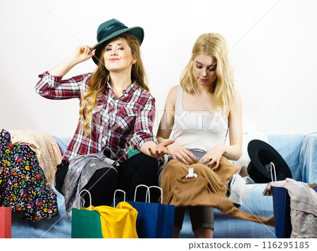 Two happy female friends after shopping Two happy female friends after shopping 116295185