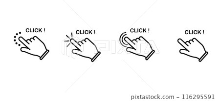 Hand-click icon set in line style. mouse press push simple black style symbol sign for apps and website, Hand-click icon set in line style. mouse press push simple black style symbol sign for apps and website, 116295591