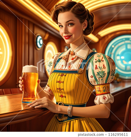 A woman holding a beer. 116295611