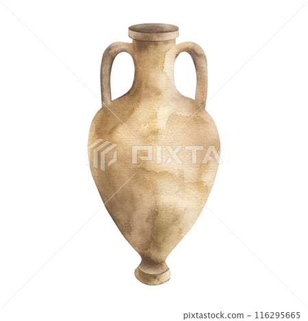Greek amphora, antique, vessel, bottle, vase. The illustration is hand-drawn in watercolor, isolated on a white background. It is suitable for interior design, holiday decoration, invitations, poster. 116295665