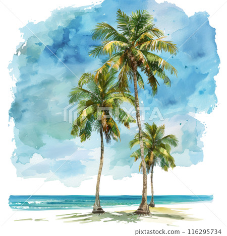 Two Palm Trees on a Beach 116295734