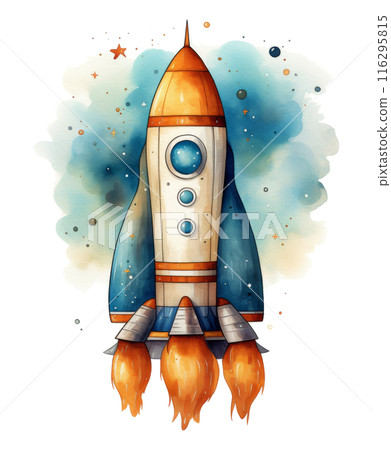 Watercolor Painting of a Rocket Ship 116295815