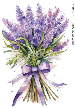 Watercolor Painting of a Lavender Bouquet 116295817