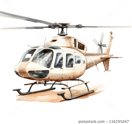 Watercolor Painting of a Helicopter on White Background 116295847