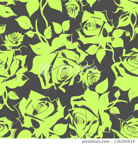 seamless graphic floral pattern green roses on gray background, texture, design seamless graphic floral pattern green roses on gray background, texture, design 116295914