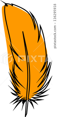 drawing of a yellow bird feather with a black outline, decorative element, logo drawing of a yellow bird feather with a black outline, decorative element, logo 116295918