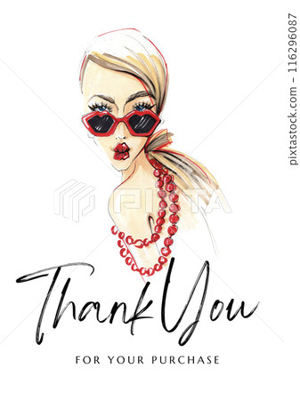 Thank you for your purchase card with watercolor woman. Fashion illustration Thank you for your purchase card with watercolor woman. Fashion illustration 116296087