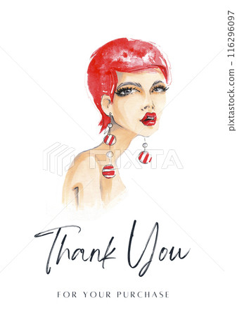 Thank you for your purchase card with watercolor woman. Fashion illustration Thank you for your purchase card with watercolor woman. Fashion illustration 116296097