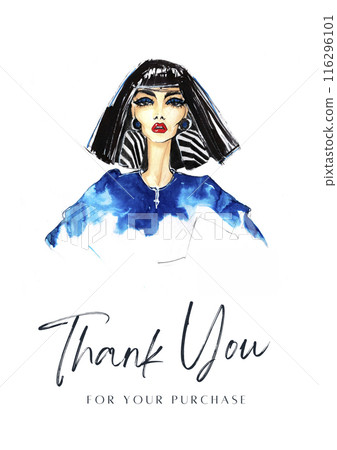 Thank you for your purchase card with watercolor woman. Fashion illustration Thank you for your purchase card with watercolor woman. Fashion illustration 116296101