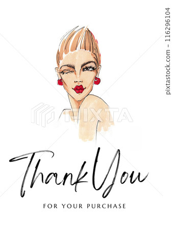 Thank you for your purchase card with watercolor woman. Fashion illustration Thank you for your purchase card with watercolor woman. Fashion illustration 116296104