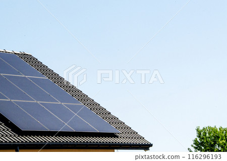 Solar power energy on the roof to a standard house 116296193