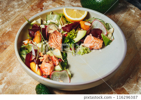 Gastronomic Harmony: Delightful Salmon and Fresh Vegetables Gastronomic Harmony: Delightful Salmon and Fresh Vegetables 116296387