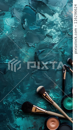Makeup Brushes On Blue Background 116296624