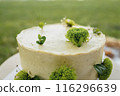 Elegant White Cake Adorned With Green Floral Details 116296639