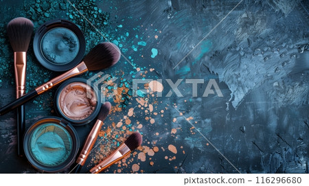 Makeup Brushes on Blue Background Makeup Brushes on Blue Background 116296680