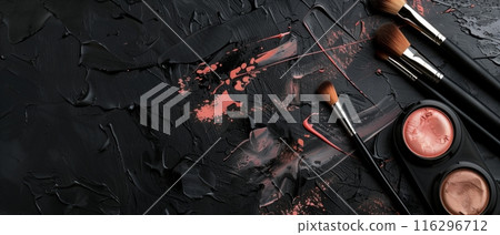 Makeup Brushes And Palette On Black Background 116296712