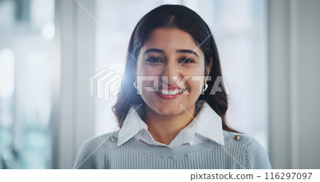 Smile, pride and portrait of business woman in office with positive attitude for legal career. Happy, confident and female attorney from Colombia with satisfaction for corporate law in workplace. Smile, pride and portrait of business woman in office with positive attitude for legal career. Happy, confident and female attorney from Colombia with satisfaction for corporate law in workplace. 116297097