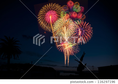 Fireworks in the night sky of Enoshima Fireworks in the night sky of Enoshima 116297196