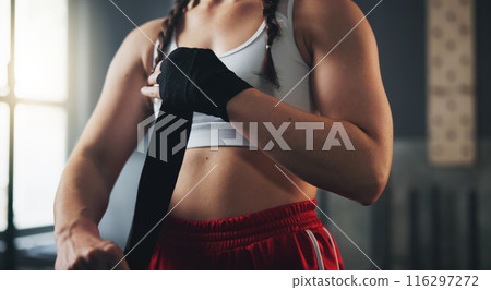 Hands, gym and boxing with training, wrapping and practice for match and sports with endurance. Challenge, woman or boxer with workout or girl in wellness centre or progress with health and fitness Hands, gym and boxing with training, wrapping and practice for match and sports with endurance. Challenge, woman or boxer with workout or girl in wellness centre or progress with health and fitness 116297272