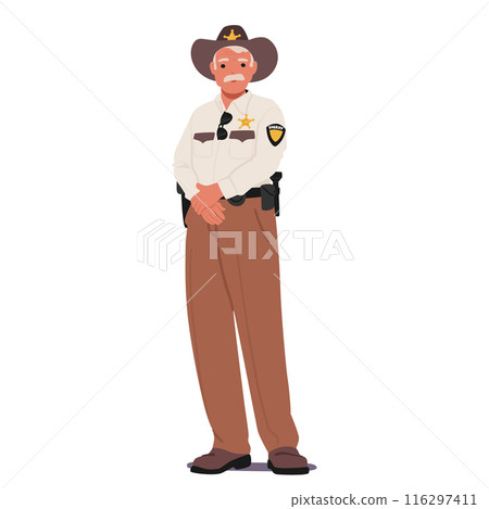 Vector Illustration Of A Country Sheriff In Uniform. Cartoon Character Features A Traditional Law Enforcement Appearance 116297411