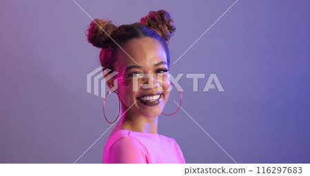 Portrait, woman and beauty with makeup, smile and confident model on studio background. Face, person and girl with aesthetic, fashion and stylish with creativity, shine and artistic with mockup space Portrait, woman and beauty with makeup, smile and confident model on studio background. Face, person and girl with aesthetic, fashion and stylish with creativity, shine and artistic with mockup space 116297683