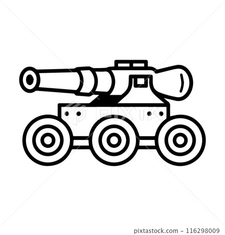 artillery icon or modern line symbol. Vector line art and icon design with bold outline. Black and white Pixel Perfect minimalistic symbol isolated white background. Silhouette simple thin sign artillery icon or modern line symbol. Vector line art and icon design with bold outline. Black and white Pixel Perfect minimalistic symbol isolated white background. Silhouette simple thin sign 116298009