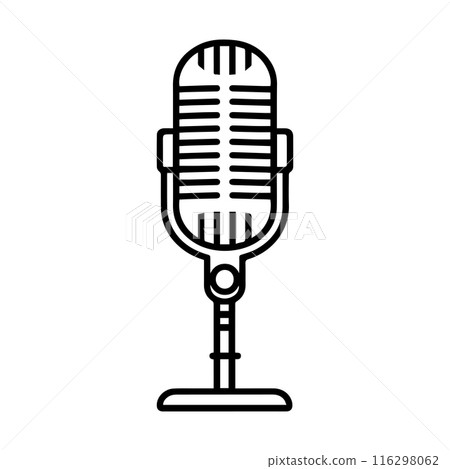 Microphone icon or modern line symbol. Vector line art and icon design with bold outline. Black and white Pixel Perfect minimalistic symbol isolated white background. Silhouette simple thin sign 116298062