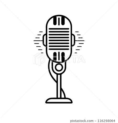 Microphone icon or modern line symbol. Vector line art and icon design with bold outline. Black and white Pixel Perfect minimalistic symbol isolated white background. Silhouette simple thin sign 116298064