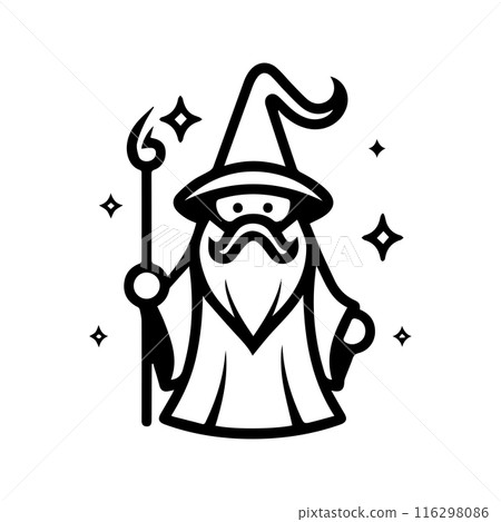 wizard icon or modern line symbol. Vector line art and icon design with bold outline. Black and white Pixel Perfect minimalistic symbol isolated white background. Silhouette simple thin sign 116298086