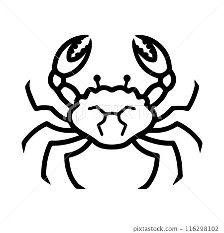 Crab icon or modern line symbol. Vector line art and icon design with bold outline. Black and white Pixel Perfect minimalistic symbol isolated white background. Silhouette simple thin sign 116298102