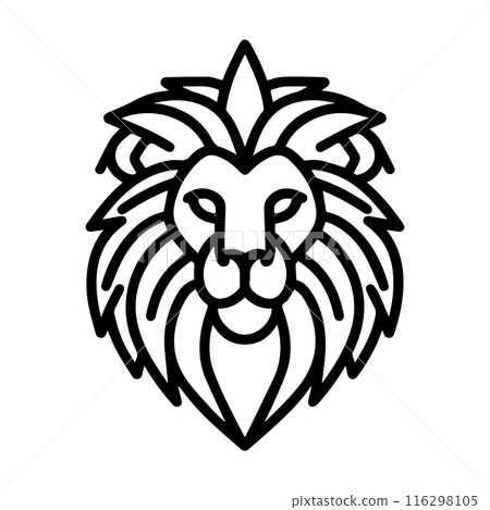 Lion icon or modern line symbol. Vector line art and icon design with bold outline. Black and white Pixel Perfect minimalistic symbol isolated white background. Silhouette simple thin sign 116298105