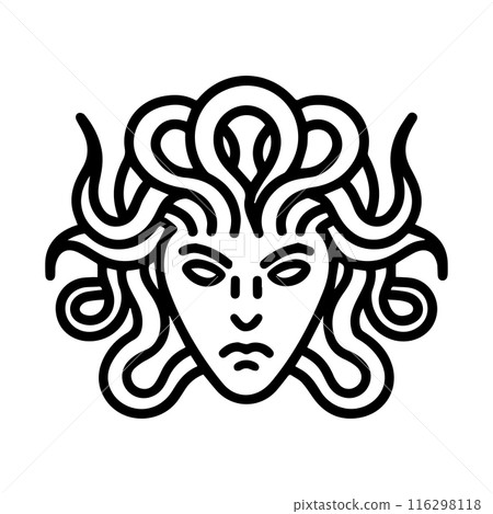 Gorgon icon or modern line symbol. Vector line art and icon design with bold outline. Black and white Pixel Perfect minimalistic symbol isolated white background. Silhouette simple thin sign Gorgon icon or modern line symbol. Vector line art and icon design with bold outline. Black and white Pixel Perfect minimalistic symbol isolated white background. Silhouette simple thin sign 116298118