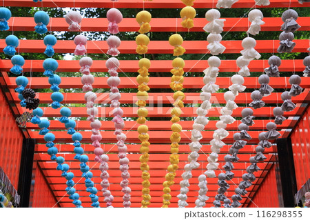 Many Teru Teru Bozu dolls displayed at the shrine 116298355