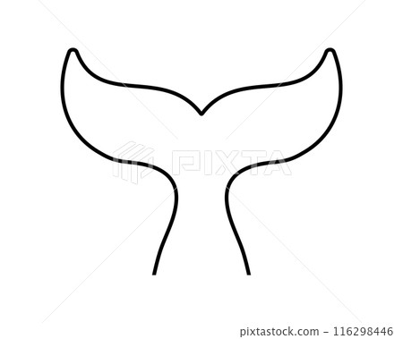 Whale tail icon. Cetacean animal fin outline silhouette isolated on white background. Dolphin, orca, beluga or another sea or ocean mammal symbol. Maritime theme pictogram. Vector linear illustration Whale tail icon. Cetacean animal fin outline silhouette isolated on white background. Dolphin, orca, beluga or another sea or ocean mammal symbol. Maritime theme pictogram. Vector linear illustration 116298446