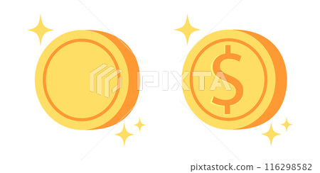 Vector set icons of golden coin in flat style. Golden coins with Dollar sign. Money. 116298582