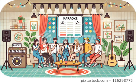 與朋友一起卡拉OK之夜：充滿音樂和歡笑的歡樂時光 116298775
